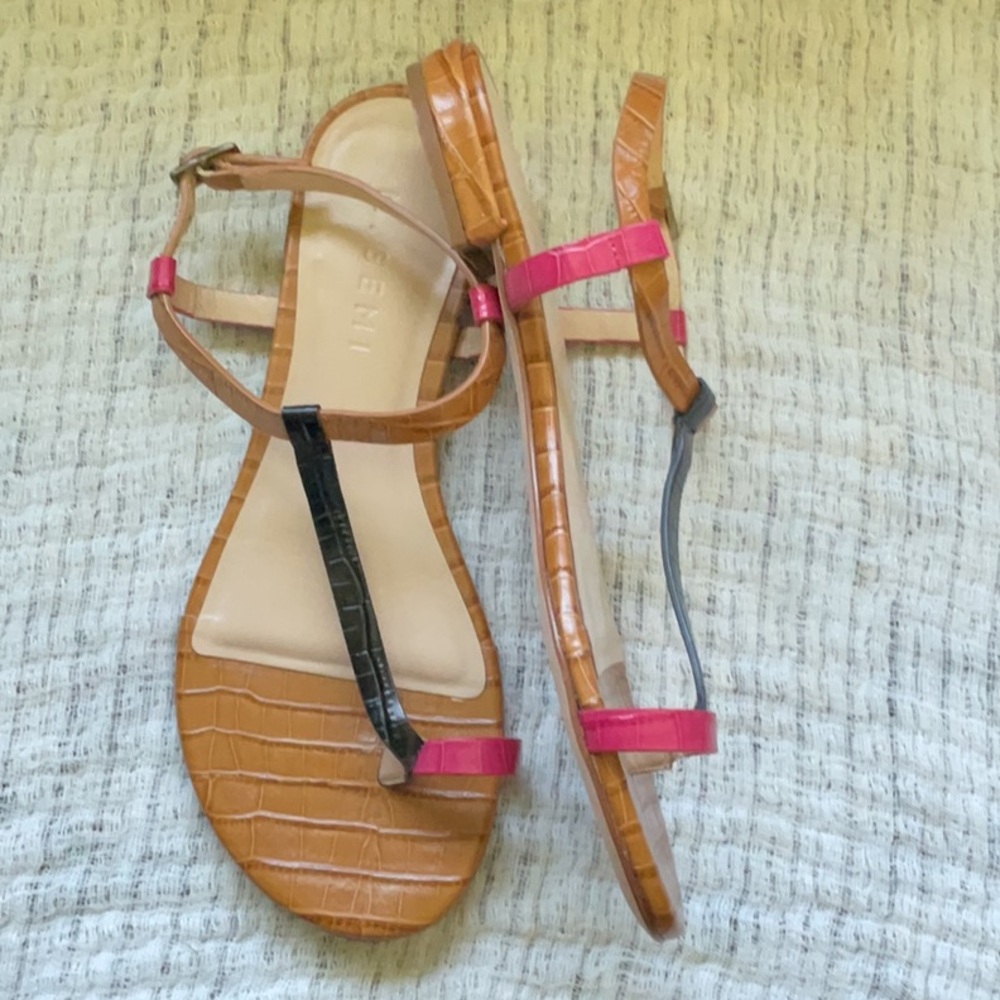 M. Gemi Tan and Pink T-Strap Sandals - Picture 2 of 3